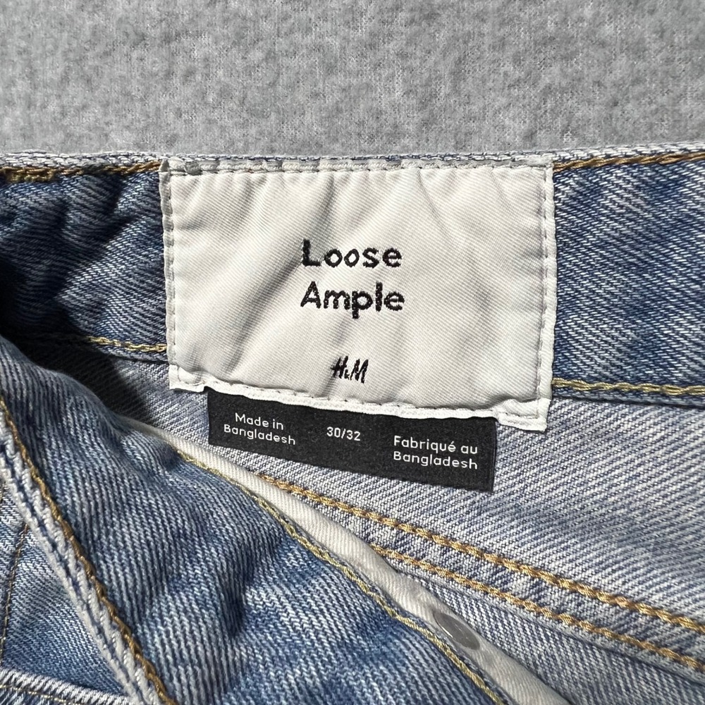 HM Loose Ample Jeans Mens 30/32 Light Wash Wide Leg Utility Baggy Denim Pants - Picture 6 of 7